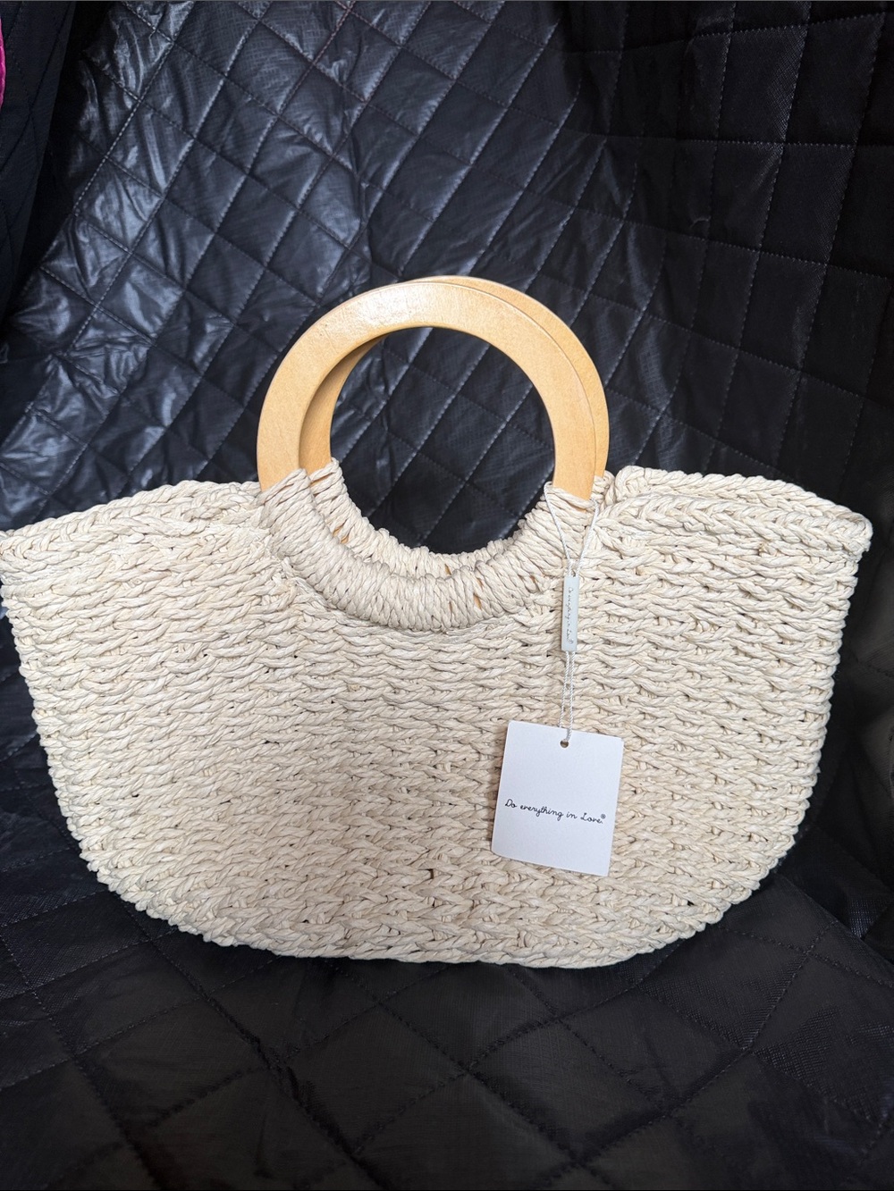 NWT Do everything in love Woven Bag with Wooden Handles